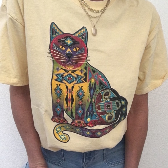🐱VTG Laurel Burch Aztec print kitty cat Tee - Picture 3 of 9